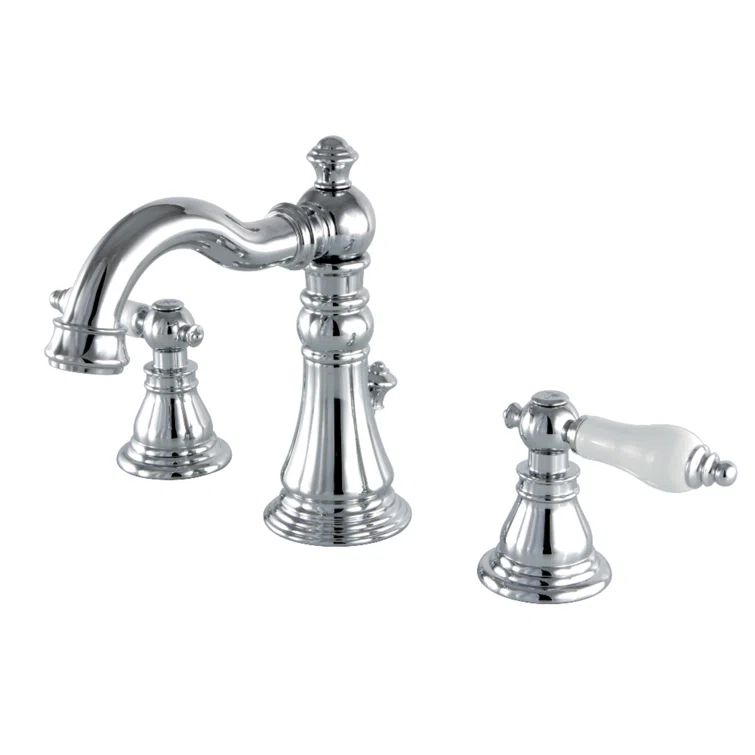 Polished Chrome Traditional Widespread Bathroom Faucet with Porcelain Handles