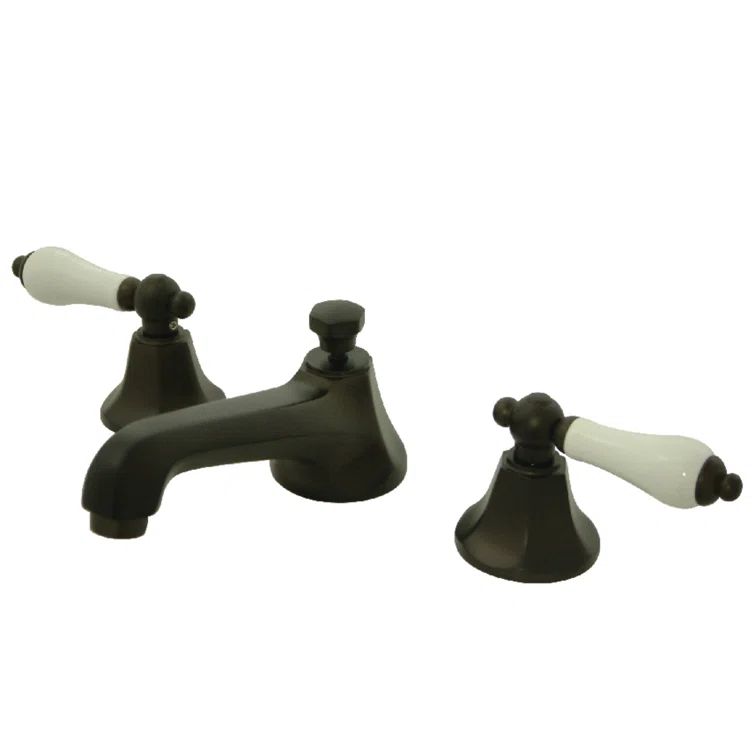 Oil Rubbed Bronze Widespread Bathroom Faucet with White Handles