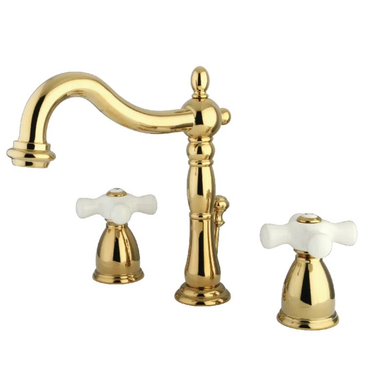 Heritage Polished Brass Widespread Bathroom Faucet with Drain Assembly