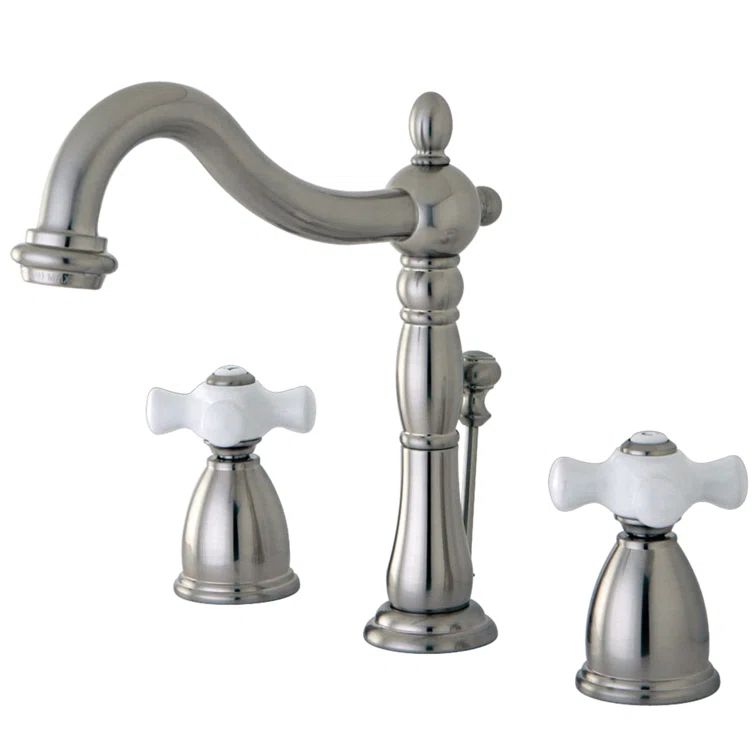 Heritage Polished Nickel Widespread Bathroom Faucet with Drain