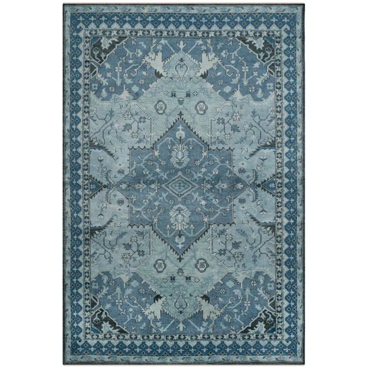 Ink Blue Hand-Knotted Wool 4' x 6' Area Rug