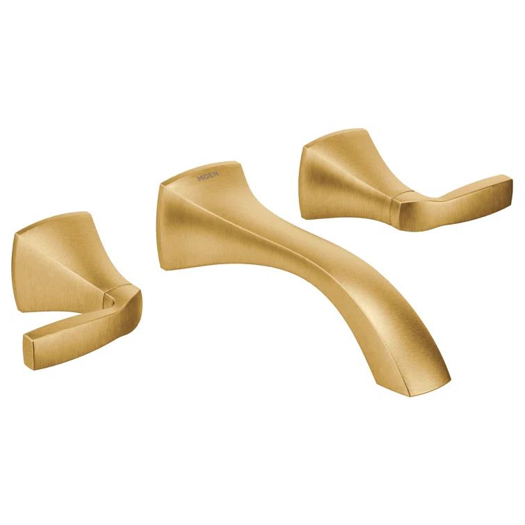 Voss Brushed Gold Wall-Mount Bathroom Faucet with Lever Handles