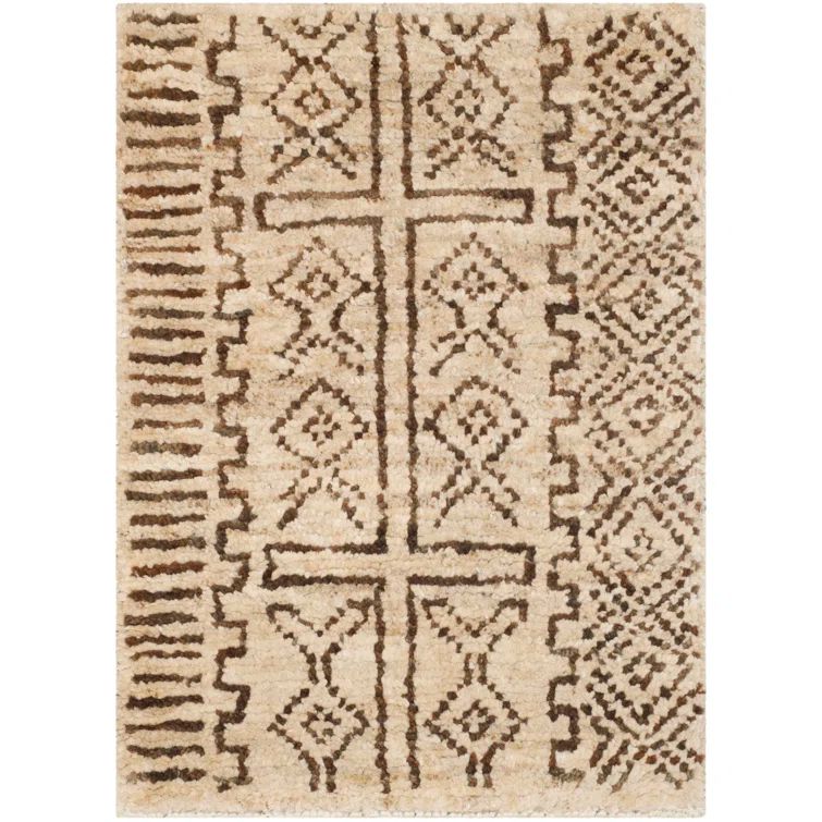 Tribal-Inspired Hand-Knotted Jute Rug in Cream/Chocolate
