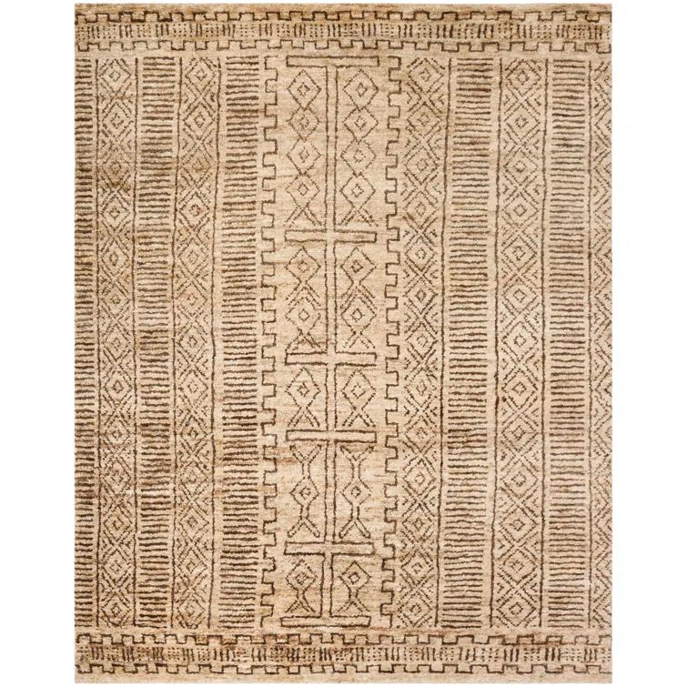 Hand-Knotted Cream and Chocolate Wool Viscose 9' x 12' Rug
