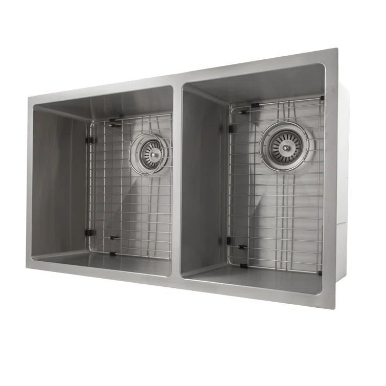 Chamonix 33" Stainless Steel Double Basin Undermount Kitchen Sink
