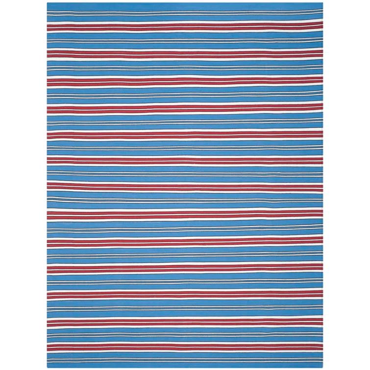 Royal Blue and Red Synthetic Stripe Flat Woven Rug, 4' x 6'