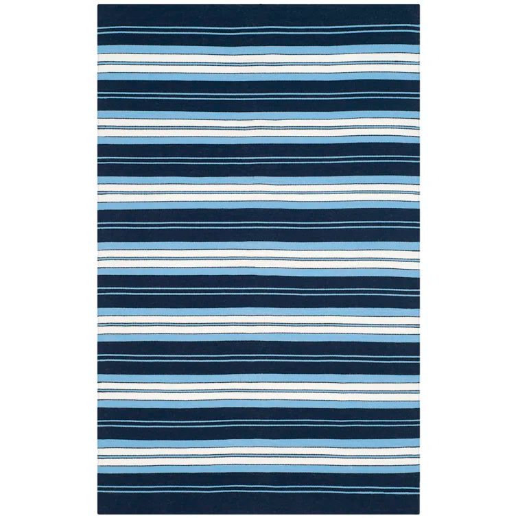 Navy Stripe Synthetic 4' x 6' Easy-Care Rectangular Area Rug