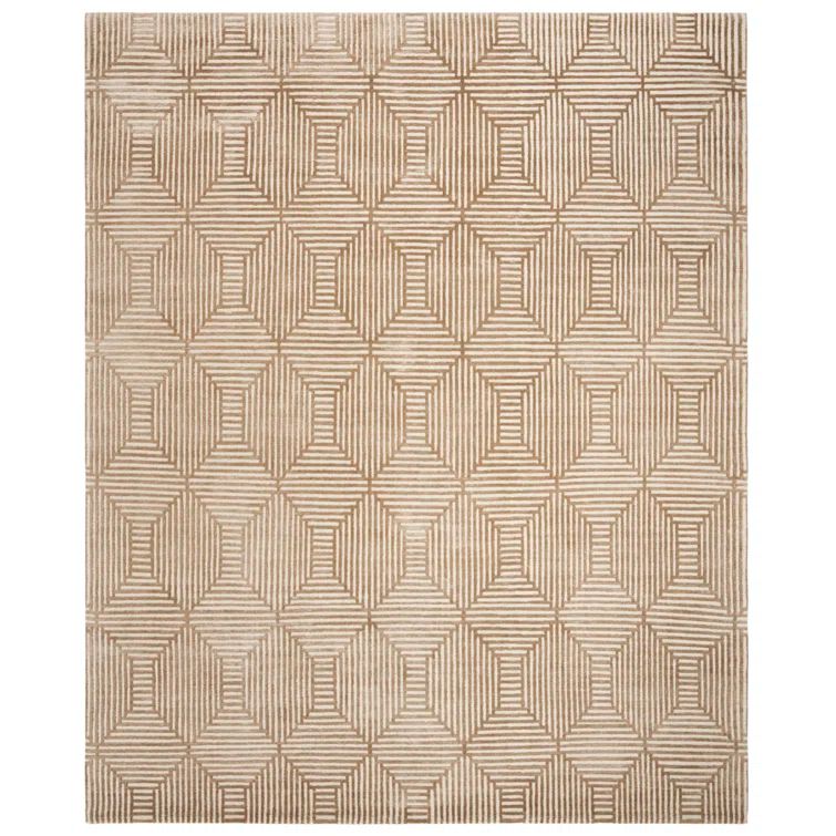 Nepalese Geometric Camel 8' x 10' Hand-Knotted Wool-Silk Blend Rug