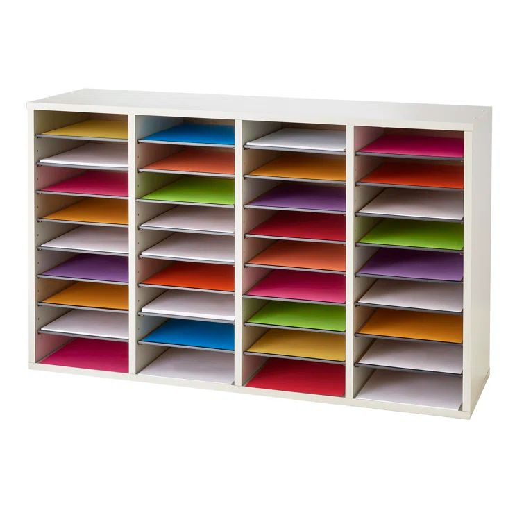 Elegant Gray 36-Compartment Adjustable Wood Literature Sorter