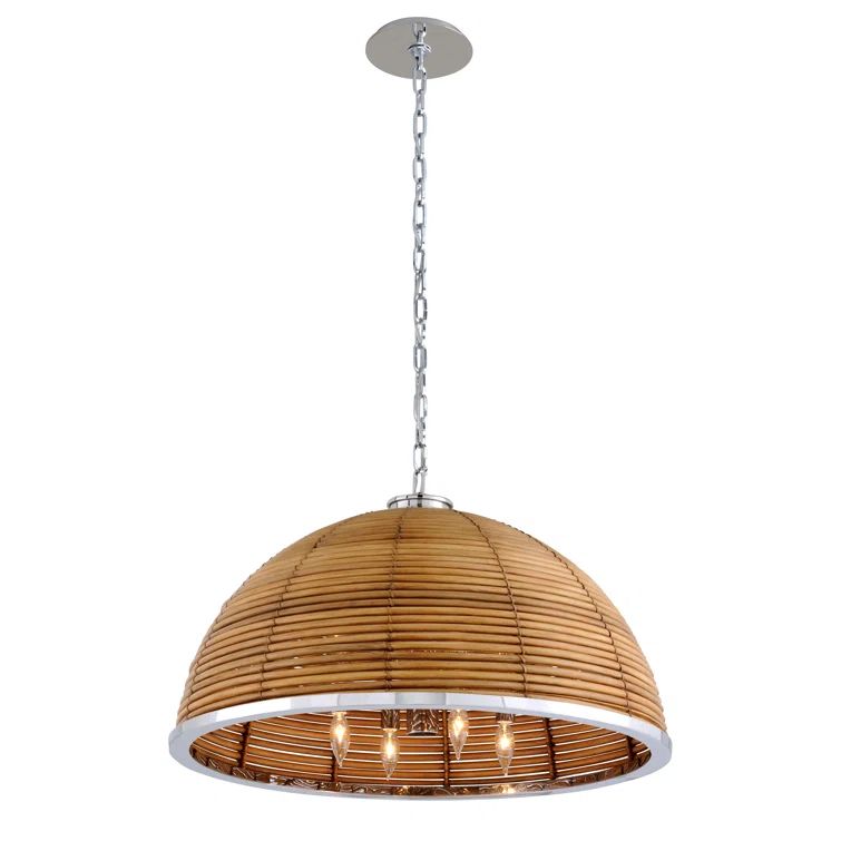 Carayes Tropical Glamour Natural Rattan & Stainless Steel 8-Light Chandelier