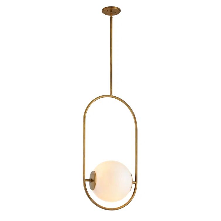Everley Vintage Brass Globe Pendant with Opal White Glass