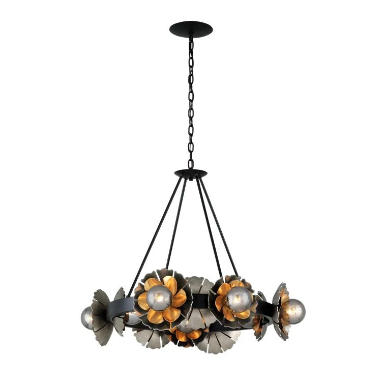 Bronze and Black Floral Iron 10-Light Chandelier