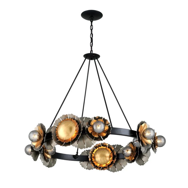 Black Graphite Bronze Leaf 16-Light Floral Chandelier