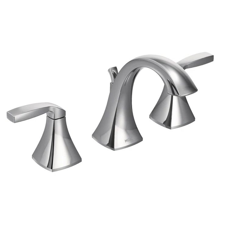 Polished Nickel Modern Widespread Bathroom Faucet with Metal Handles