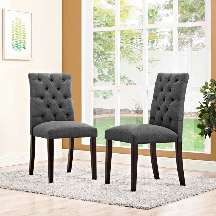Duchess Gray Fabric Upholstered Wood Side Chair Set of 2