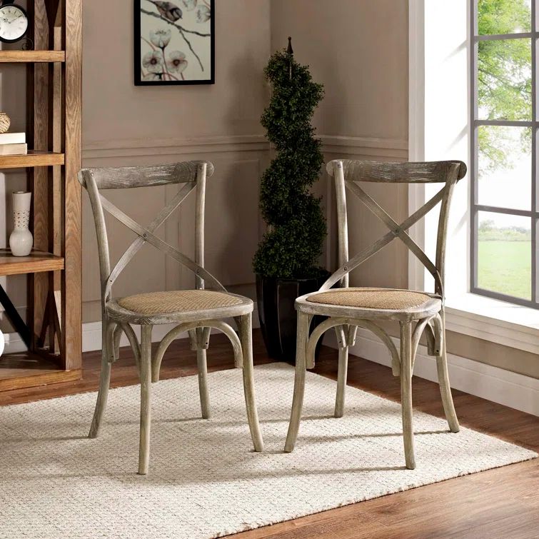 Rustic Elmwood Cross-Back Gray Dining Side Chair, Set of 2