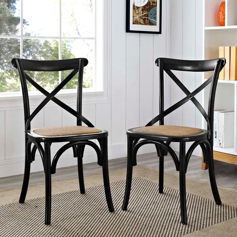 Rustic Charm Black Elm Wood Cross Back Side Chair