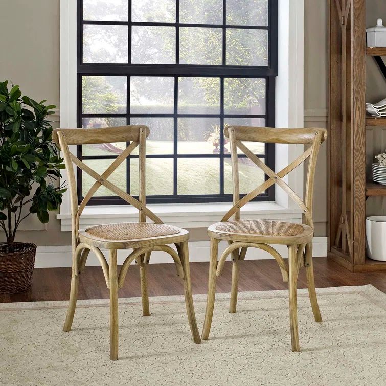 Natural Wood 39" Cross Back Rustic Side Chair