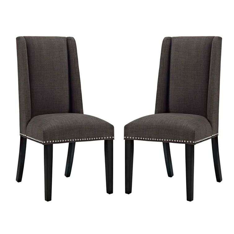 Elegant Baron High-Back Brown Leather Side Chair with Wood Frame