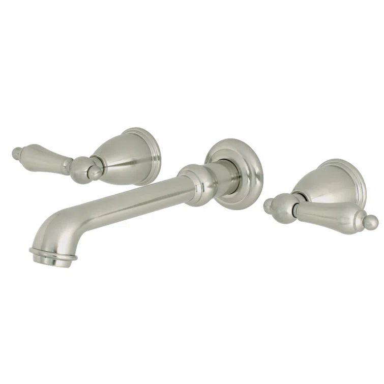 Brushed Nickel Two-Handle Wall Mount Bathroom Faucet