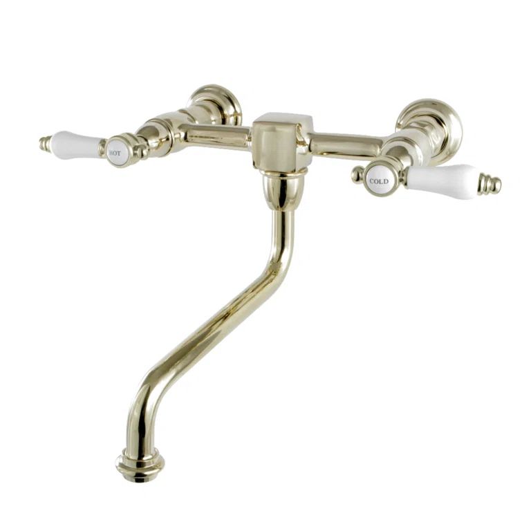 Polished Brass Wall Mount Bathroom Faucet with Lever Handles