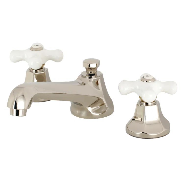 Metropolitan Antique Brass Widespread Bathroom Faucet with Porcelain Cross Handles