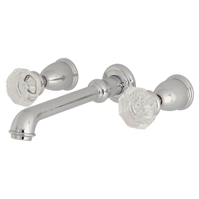 Polished Chrome Wall Mount Bathroom Faucet with Crystal Handles