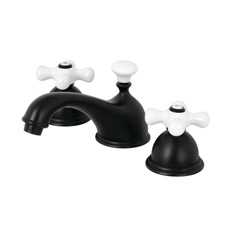 Matte Black and White Widespread Bathroom Faucet with Drain Assembly
