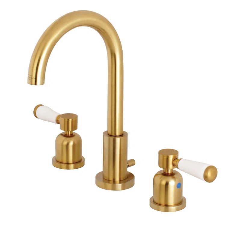 Paris Brushed Brass Widespread Bathroom Faucet with Porcelain Handles