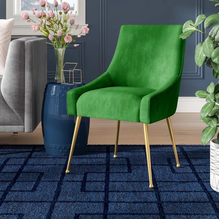 Elegant Green Velvet Upholstered Side Chair with Gold Metal Legs