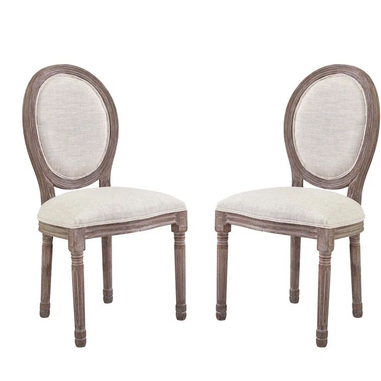 Beige Upholstered Wood Side Chair Set with Oval Back