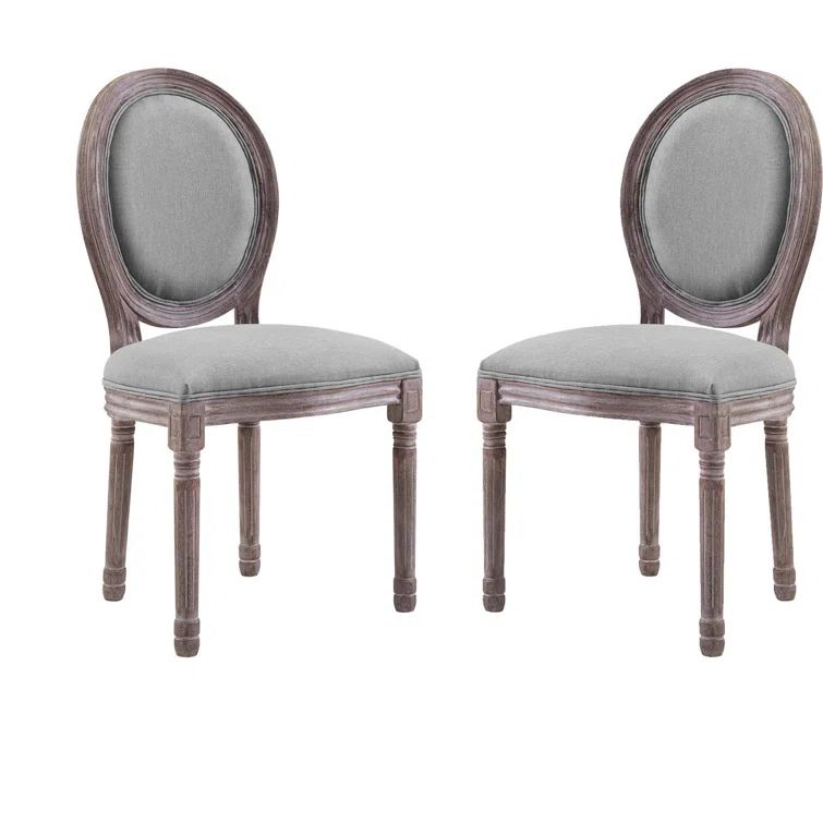 Elegant Weathered Light Gray Upholstered Wood Side Chair