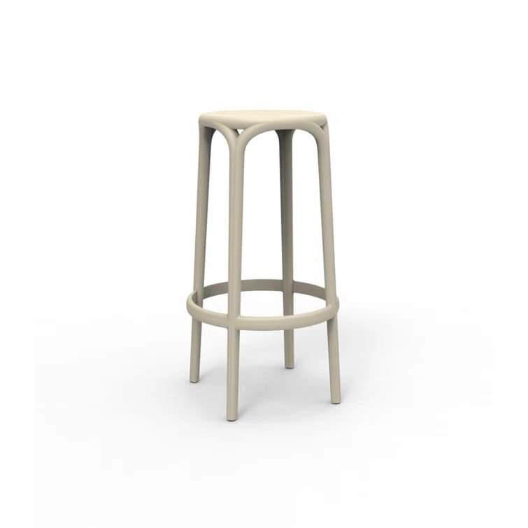 Ecru Matte Polypropylene Backless Bar Stool