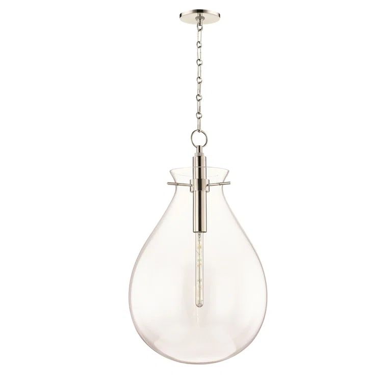 Polished Nickel Clear Glass 1-Light Pendant Lamp