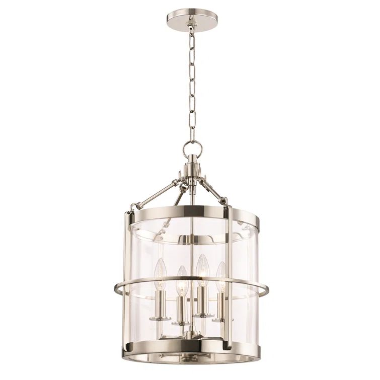 Polished Nickel 4-Light Glass Pendant with Clear Shade