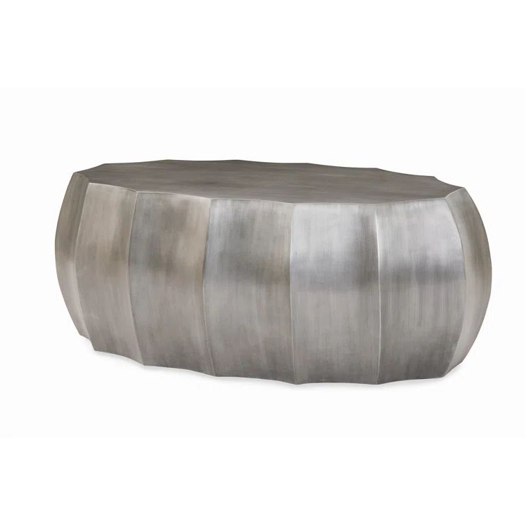 Elegant Oval Zinc-Finish Metal Cocktail Table