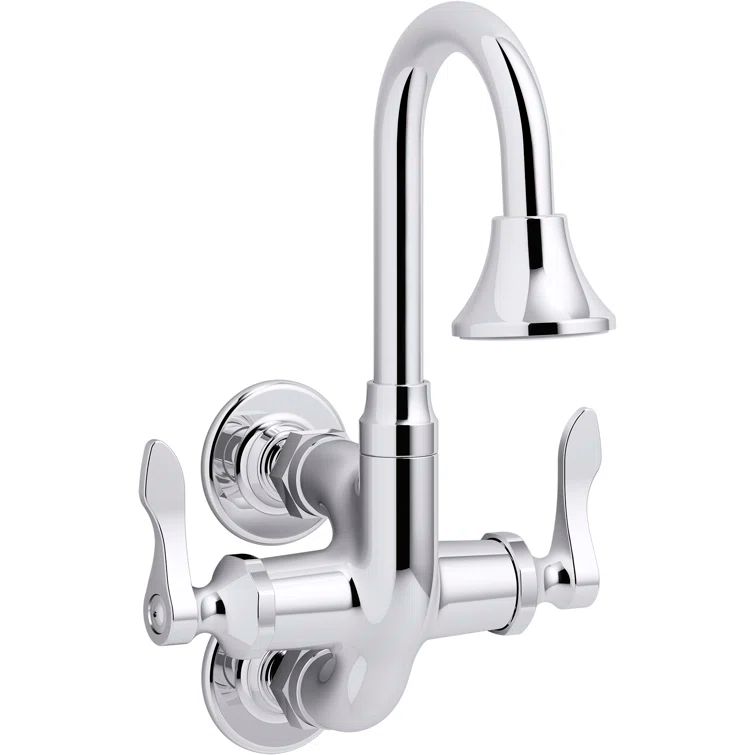 Polished Chrome Wall-Mount Utility Faucet with Gooseneck Spout