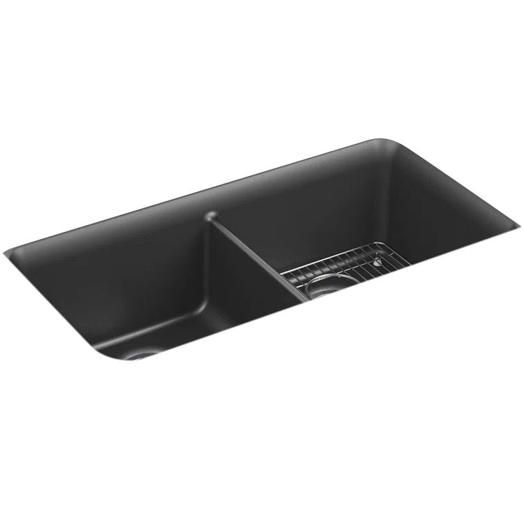 Matte Graphite Stone Double Bowl Kitchen Sink