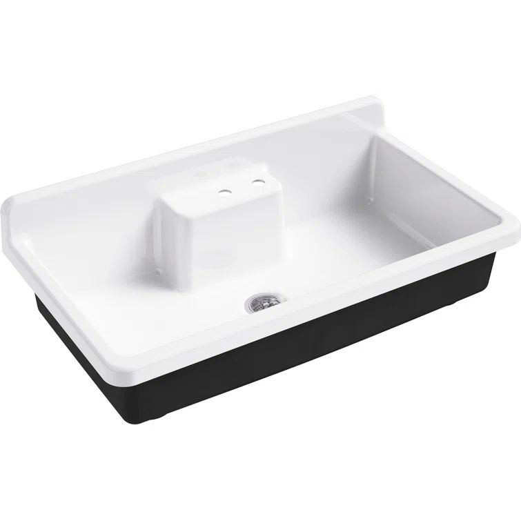 White and Black Cast Iron Drop-in Farmhouse Kitchen Sink