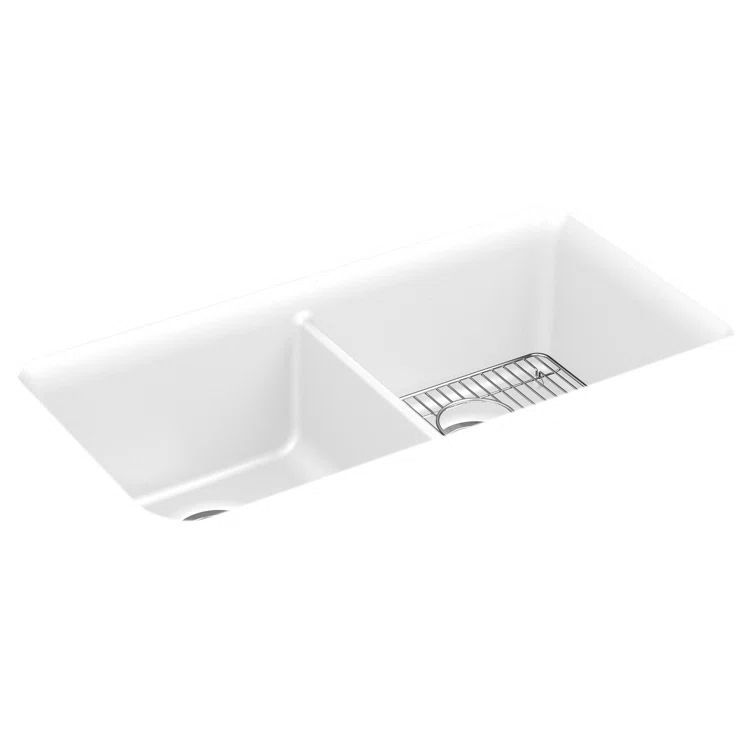 Matte White Cast Iron Double Bowl Drop-In Kitchen Sink