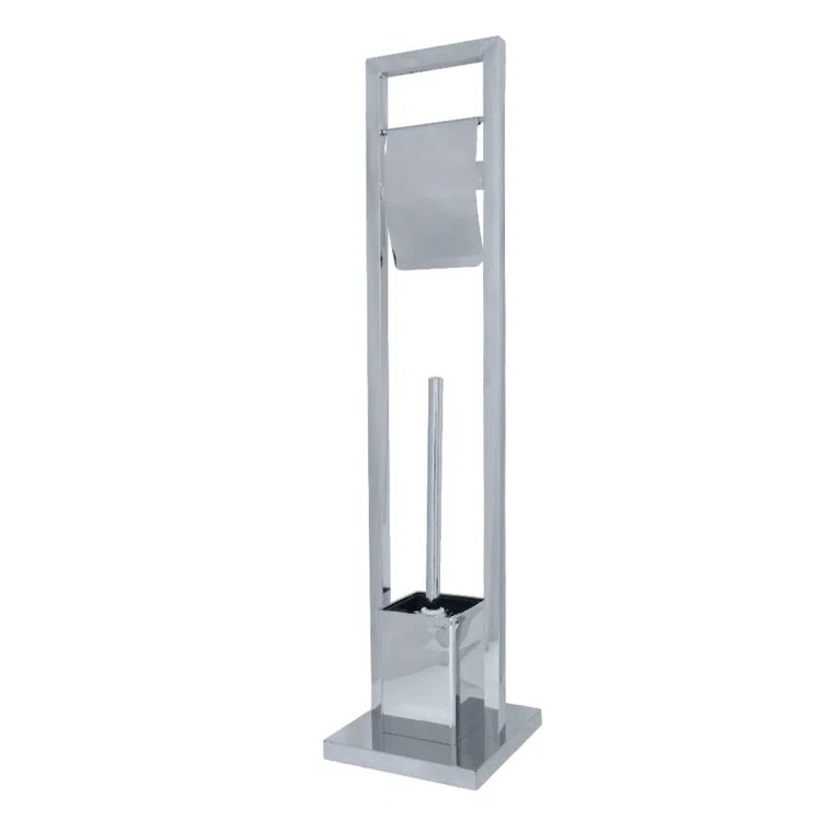 Polished Chrome Freestanding Toilet Paper Holder with Brush