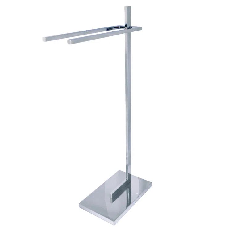 Polished Chrome Freestanding Dual Towel Rack with Weighted Base