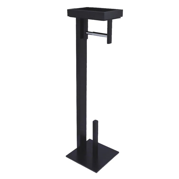 Matte Black Iron Freestanding Toilet Paper Holder with Storage Shelf