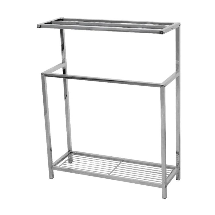 Polished Chrome Freestanding Iron Towel Rack with Shelf