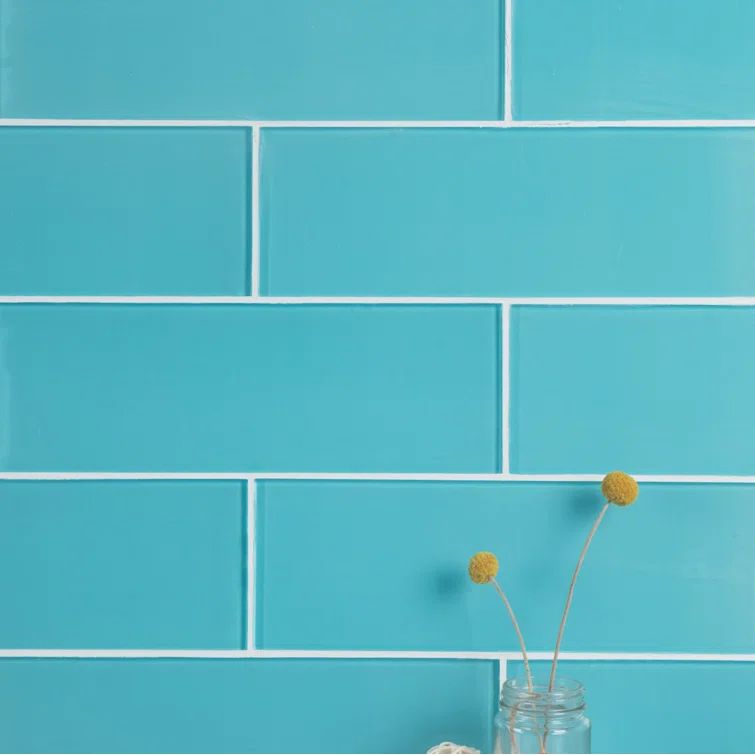 Aqua Blue 4" x 12" Polished Glass Subway Tile