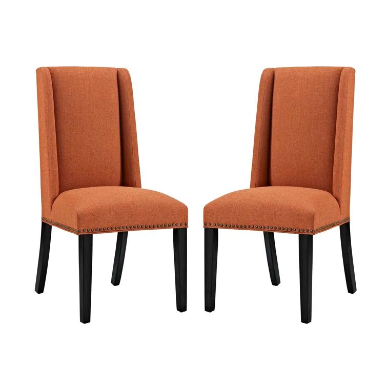 Elegant Orange Leather Upholstered Side Chair with Wood Accents