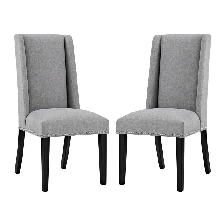 Light Gray Upholstered Wood Side Chair with Nailhead Trim