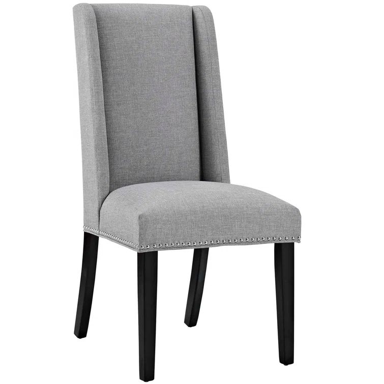 Light Gray Upholstered Wood Side Chair with Nailhead Trim