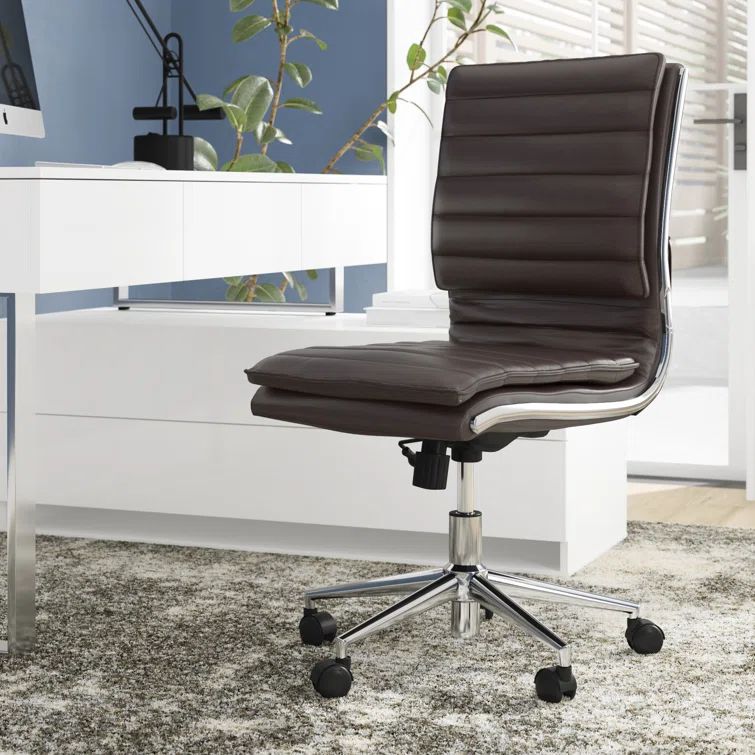 Espresso Executive Swivel Office Chair with Leather and Metal Base