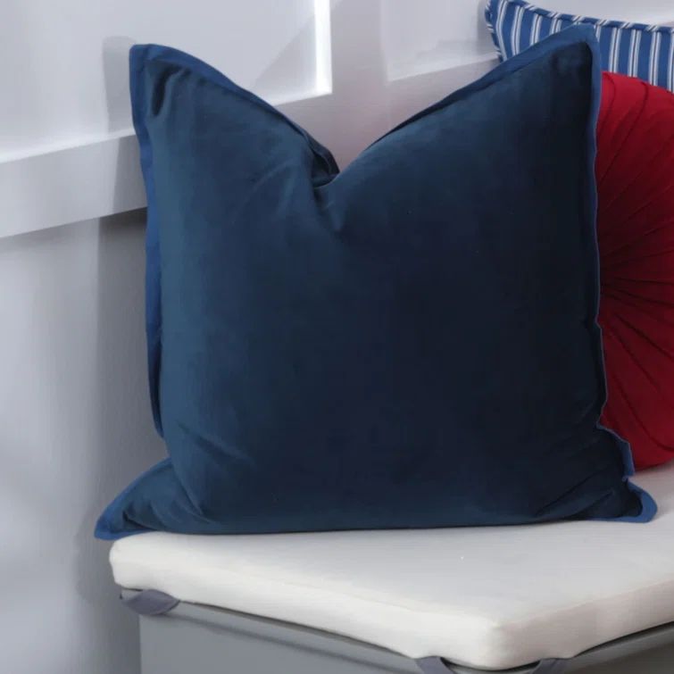 Peacock Blue Velvet Square Throw Pillow with Cotton Flange